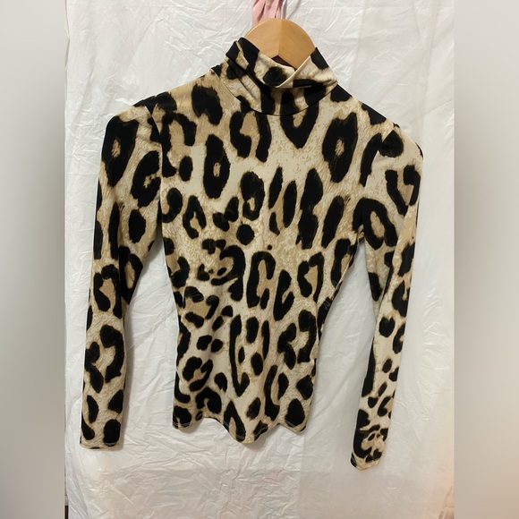 H&M Tops - H&M Hennes Collection Leopard Print Open Back Mock Neck Top - NWOT
